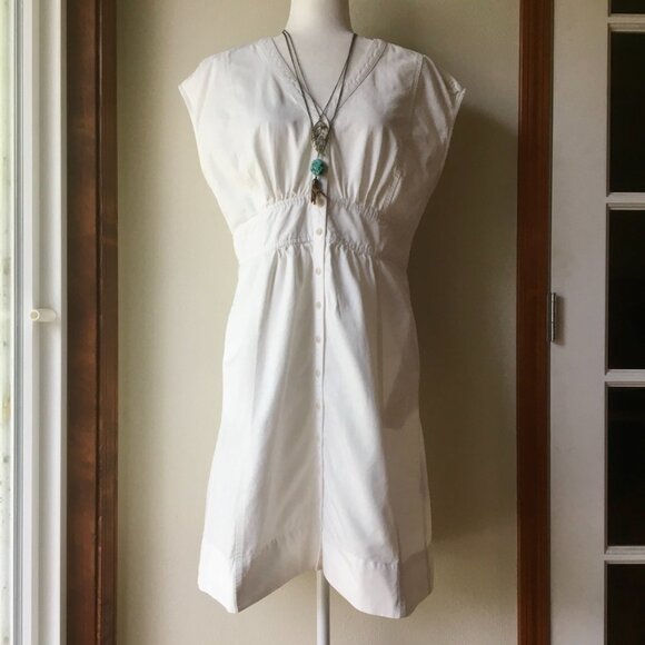 Madewell Denim Cap-Sleeve Button-Front Dress in Tile White Size 10 - Picture 1 of 14